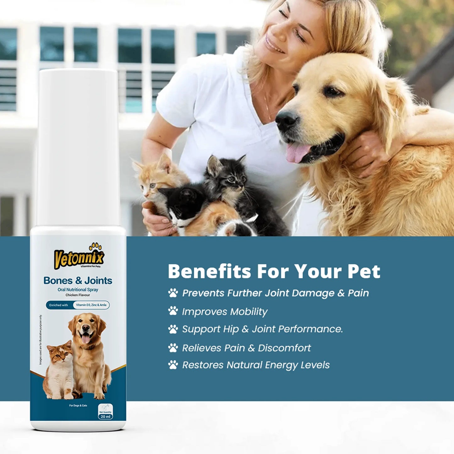 Vetonnix Bones & Joints Oral Nutritional Spray for Pets - 20ml