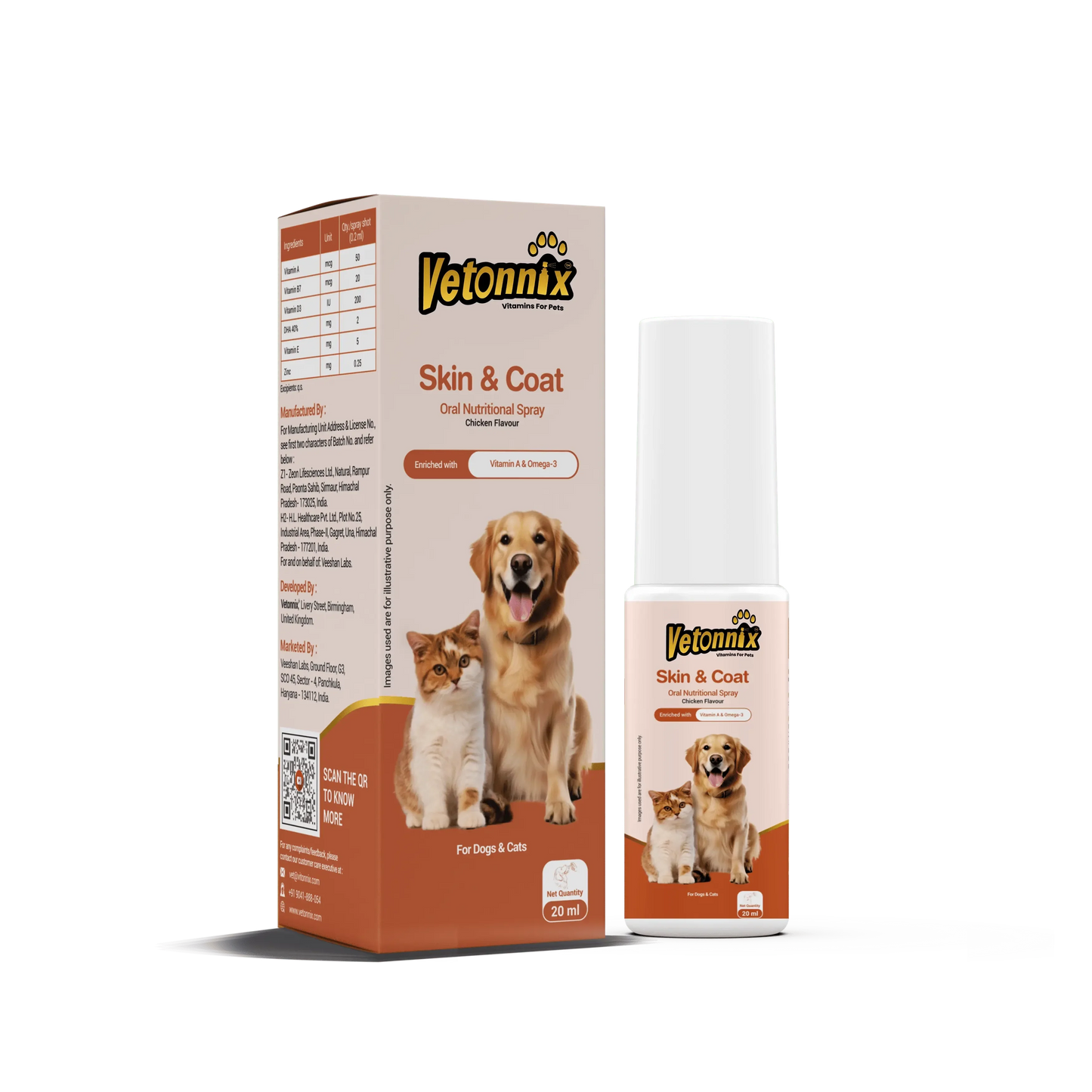 Vetonnix Skin & Coat Oral Nutritional Spray for Dogs & Cats - 20ml