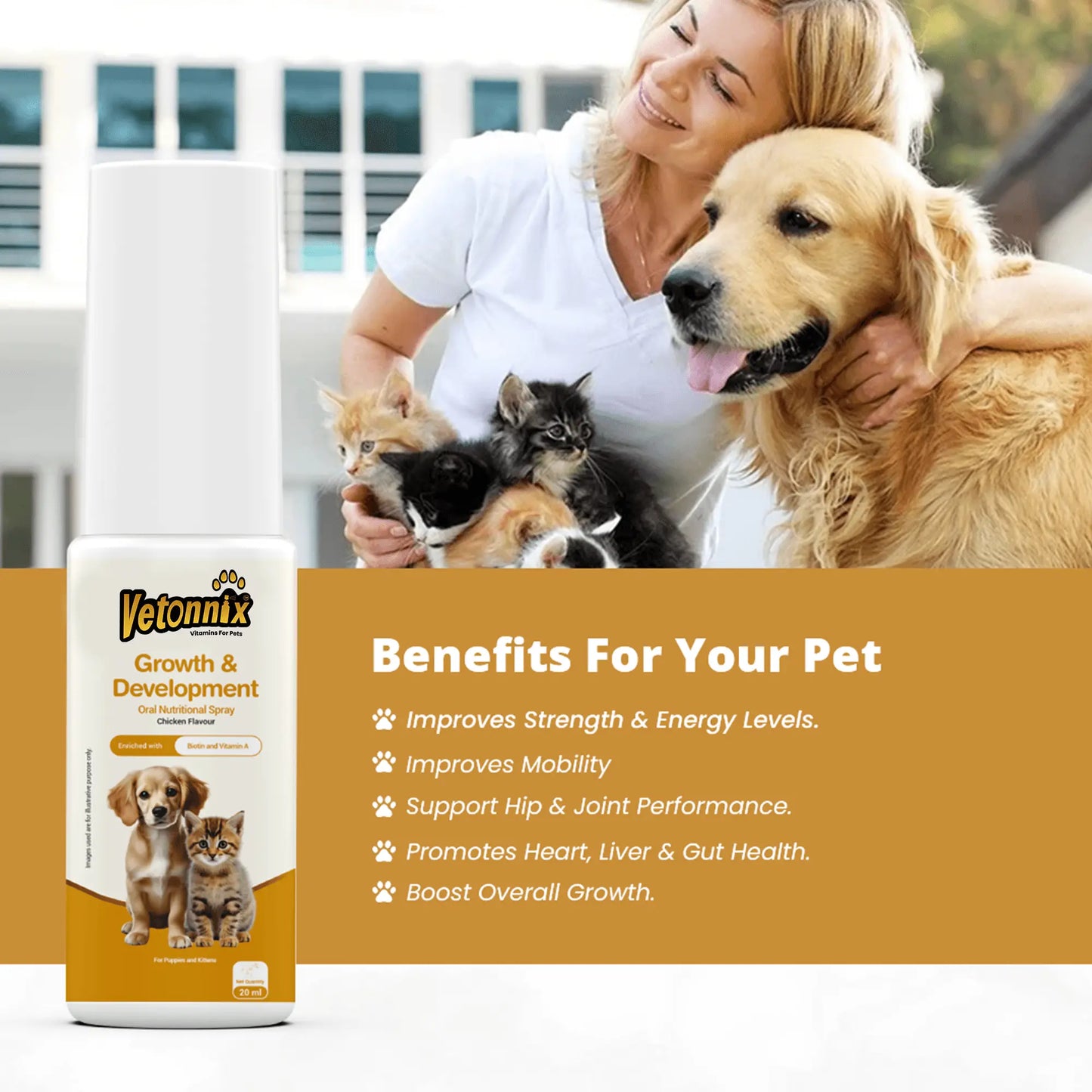 Vetonnix Growth & Development Oral Nutritional Spray for Puppies & Kittens - 20ml