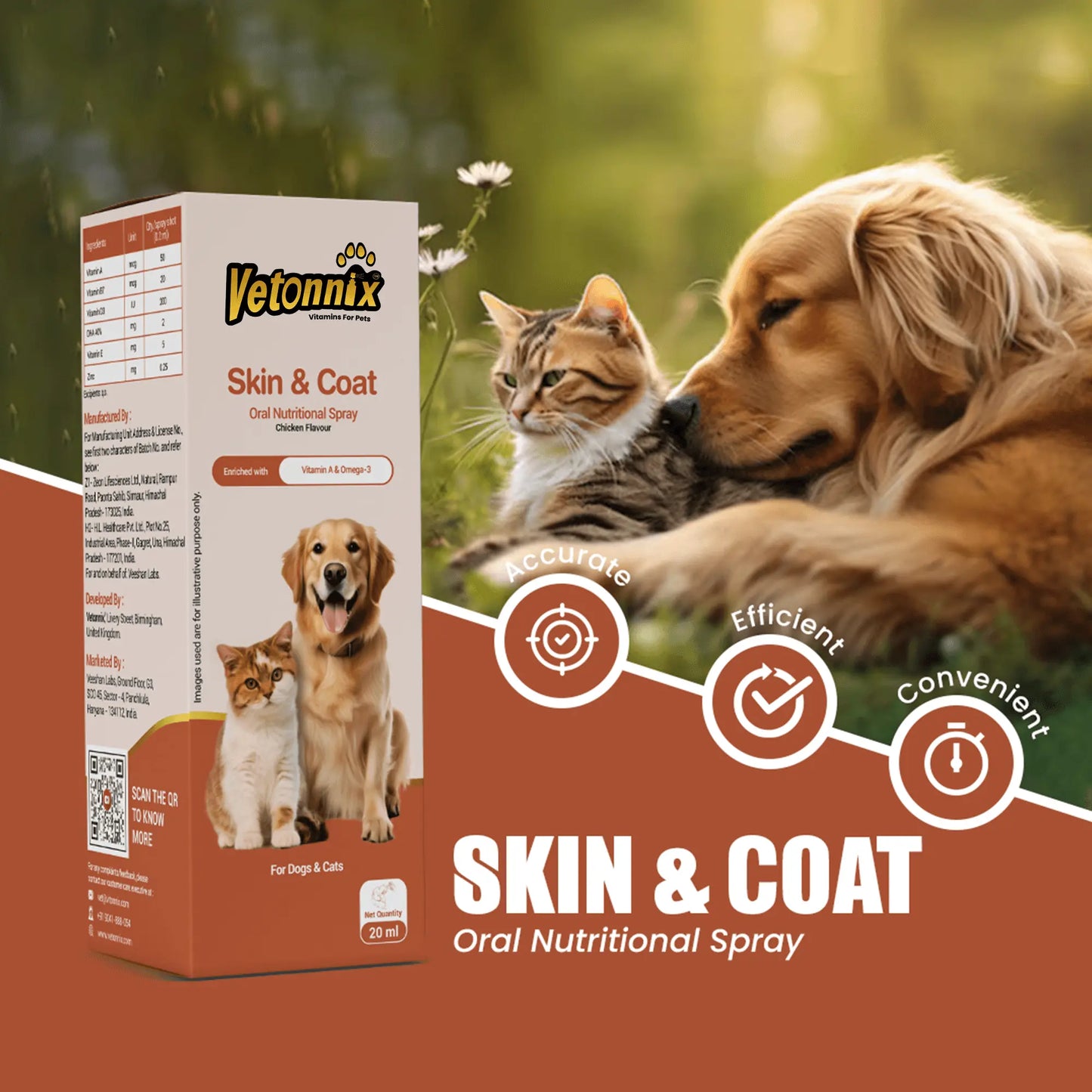 Vetonnix Skin & Coat Oral Nutritional Spray for Dogs & Cats - 20ml